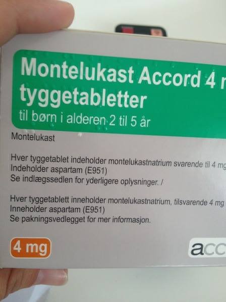 Montelukast accord tyggetabletter 4mg indeholder Aspartam